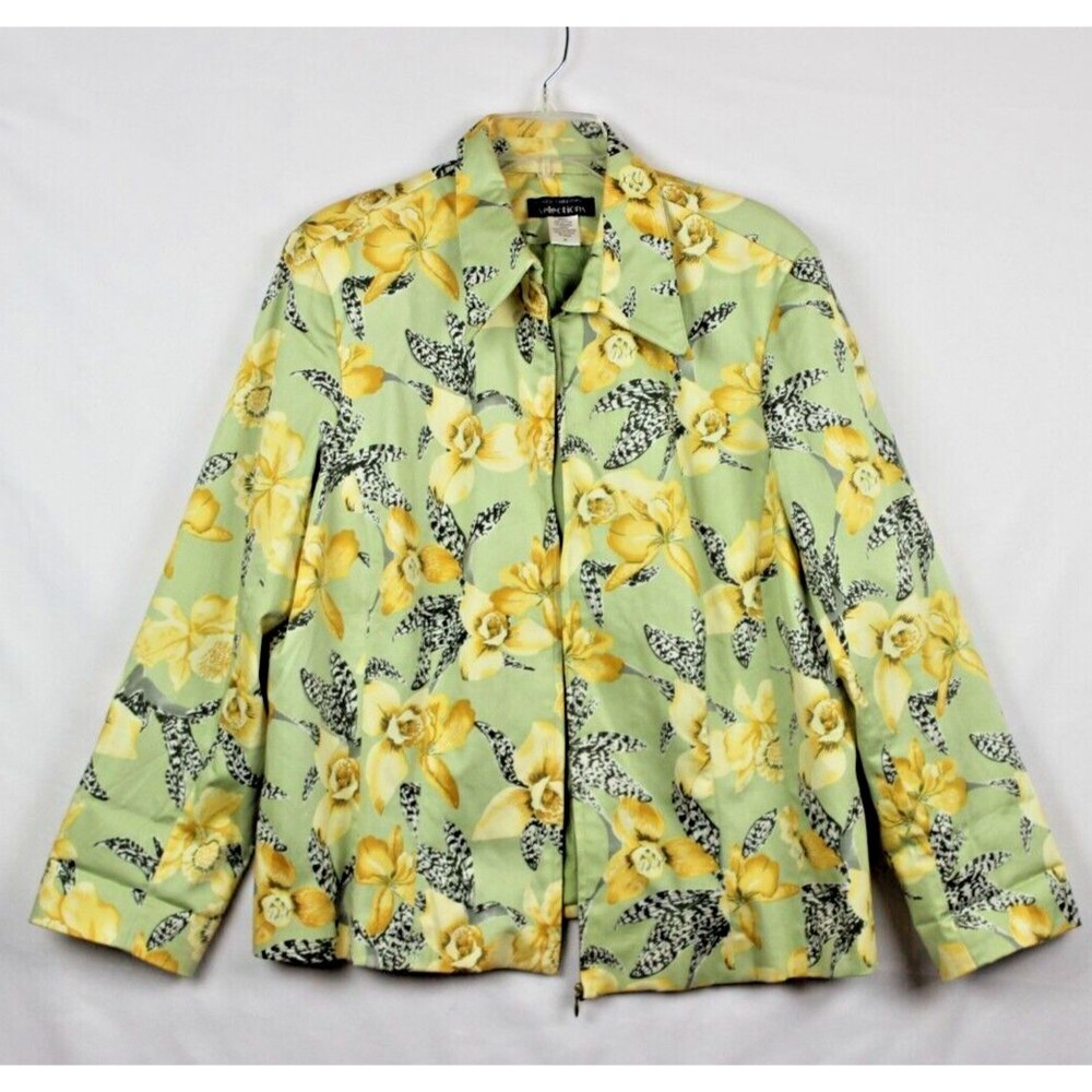 Patrick Christopher Selection Zip Front Green Floral Blazer Size 2X Lined